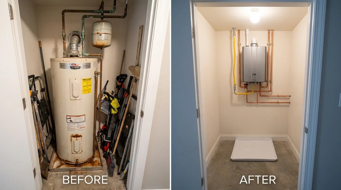 Tank water heater versus wall-mounted tankless unit comparison for Lorton, VA homeowners