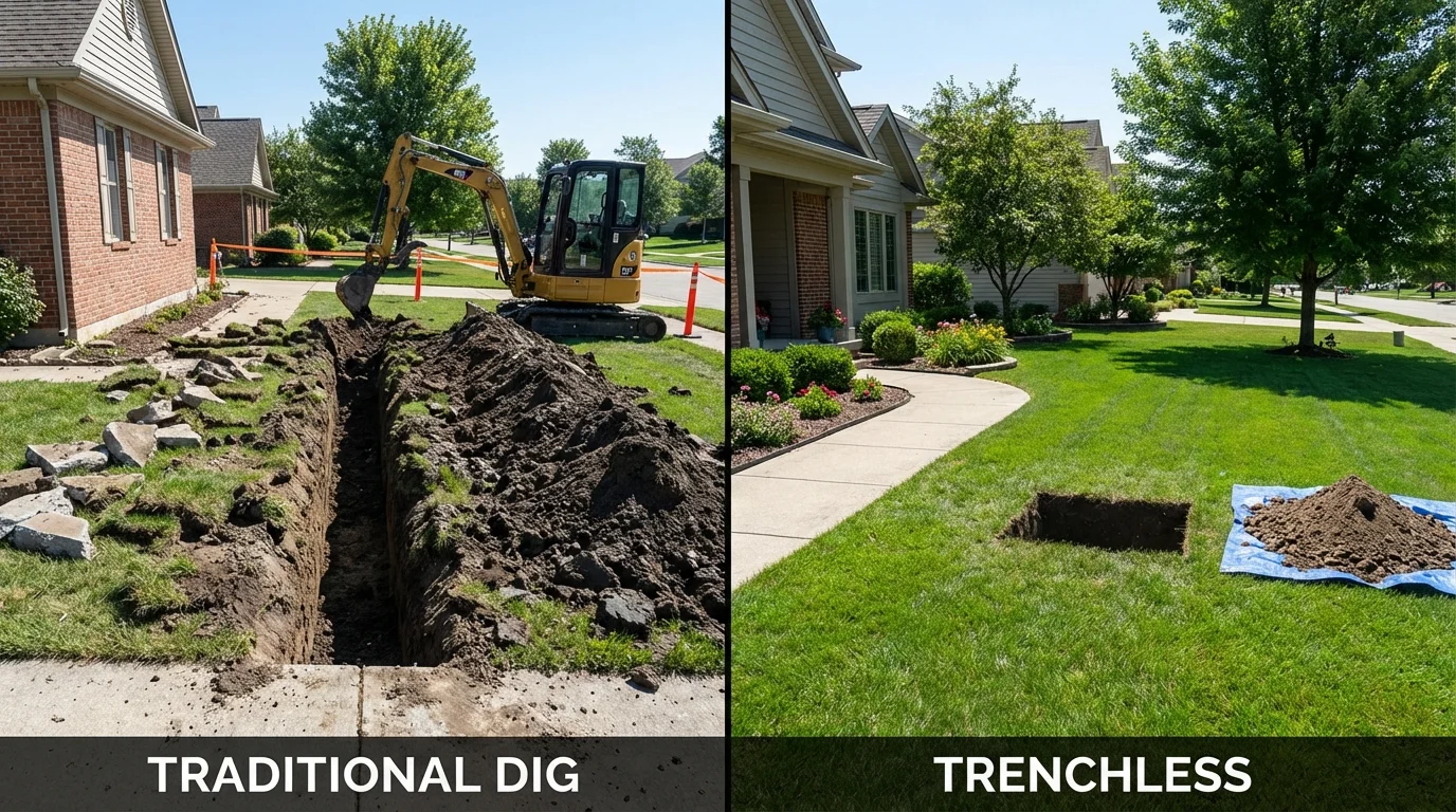 Trenchless sewer repair with minimal yard damage versus traditional excavation in Lorton, VA